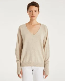 Kujten Sweaters & Sweatshirts>Women Cashmere Sweater Mittens Sleeves Avoine