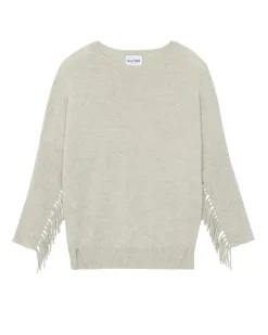 Kujten Sweaters & Sweatshirts>Women Cashmere Sweater With Fringes, 2-Threads Avoine