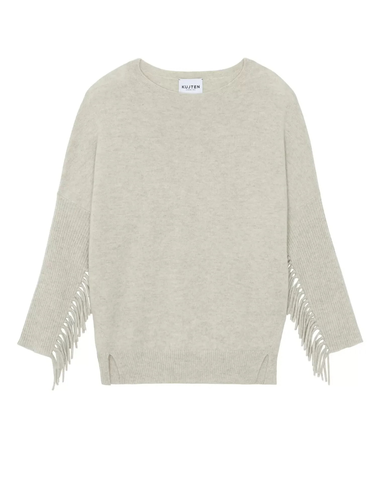 Kujten Sweaters & Sweatshirts>Women Cashmere Sweater With Fringes, 2-Threads Avoine