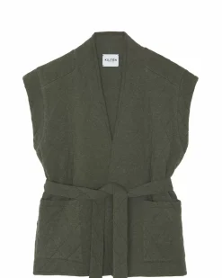 Kujten Jackets & Vests>Women Cashmere Vest Kimono Kaki Fonce