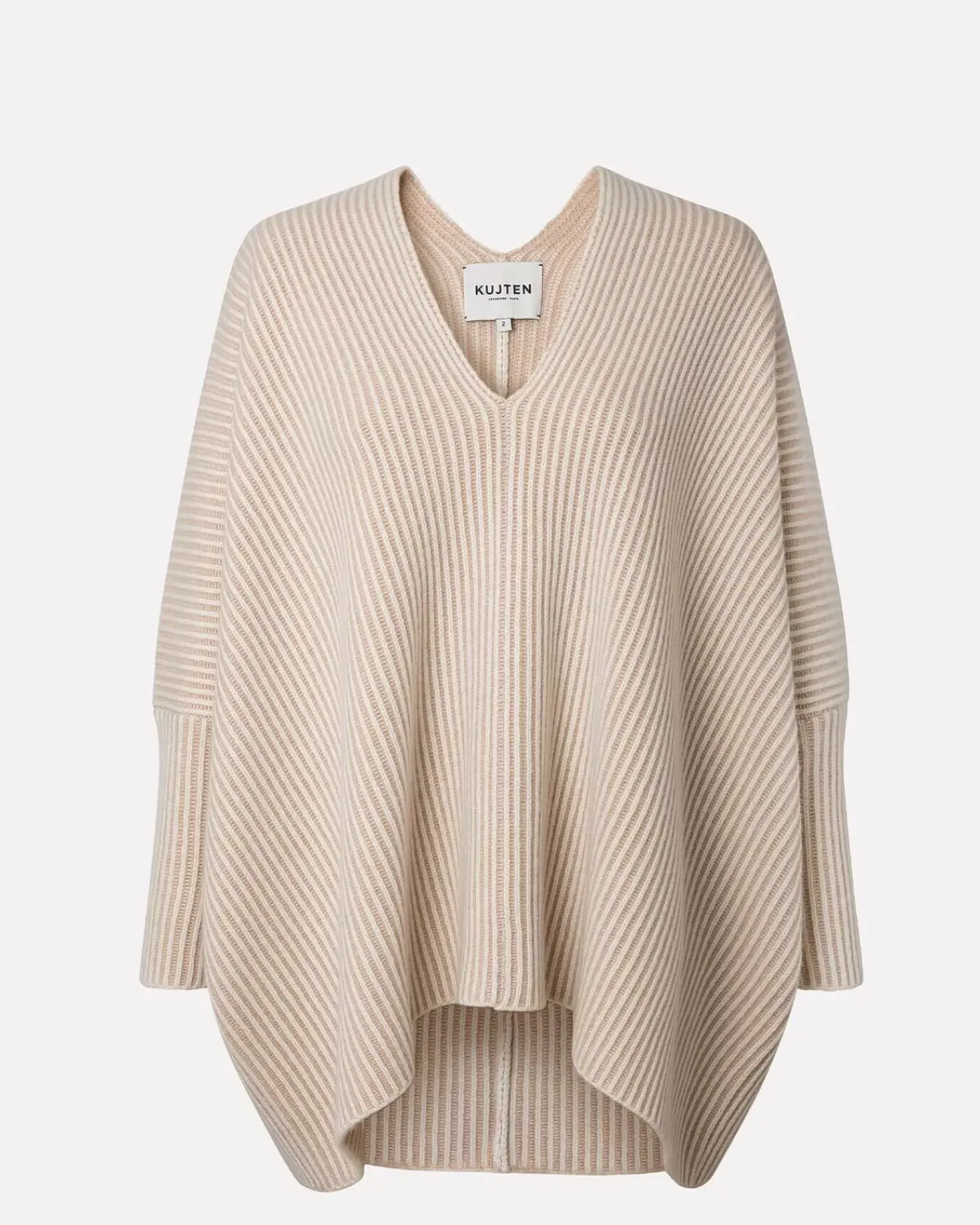 Kujten Capes & Ponchos>Women Cashmere V-Neck Poncho Beige Chine