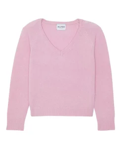 Kujten Sweaters & Sweatshirts>Women Cashmere V-Neck Sweater Candy Pink