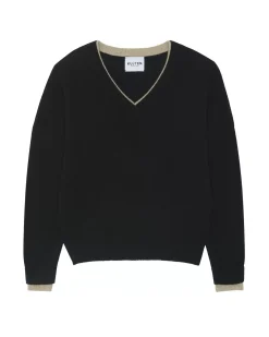 Kujten Sweaters & Sweatshirts>Women Cashmere V-Neck Sweater Boyfriend Noir