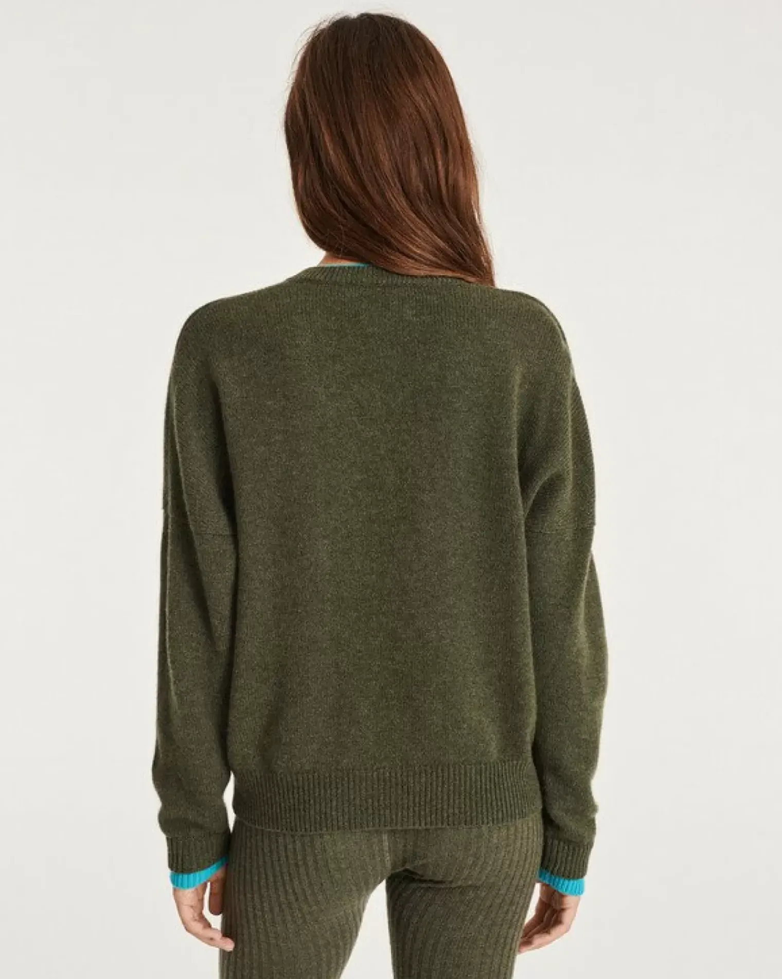 Kujten Sweaters & Sweatshirts>Women Cashmere V-Neck Sweater Boyfriend Kaki Fonce