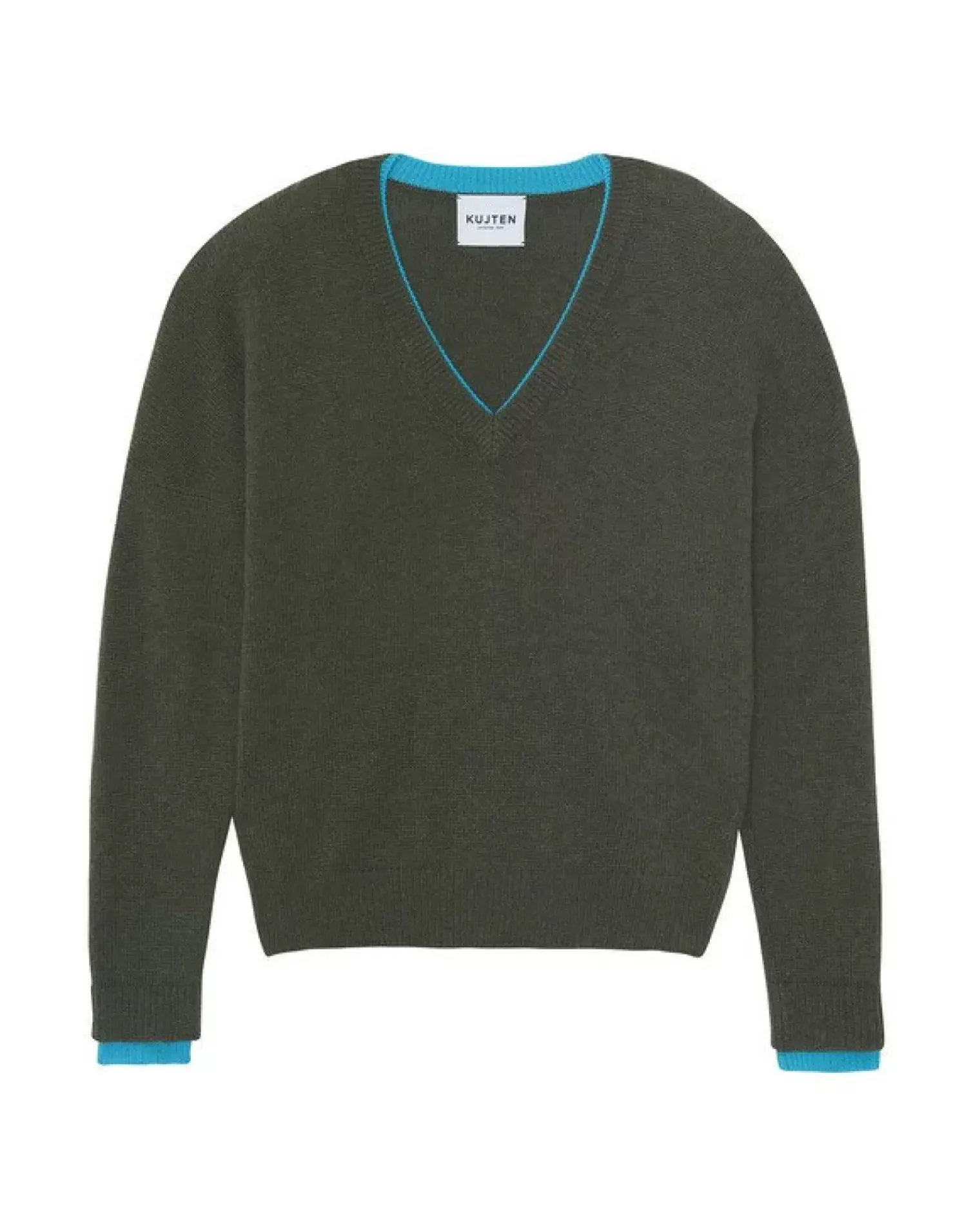Kujten Sweaters & Sweatshirts>Women Cashmere V-Neck Sweater Boyfriend Kaki Fonce