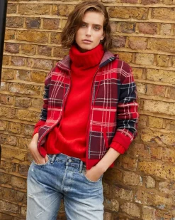 Kujten Hoodies>Women Cashmere Zipped Hoodie Rouge Tomato