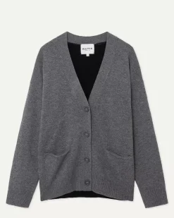 Kujten Jackets & Vests>Women Colorblock Cashmere Cardigan Gris Flanelle