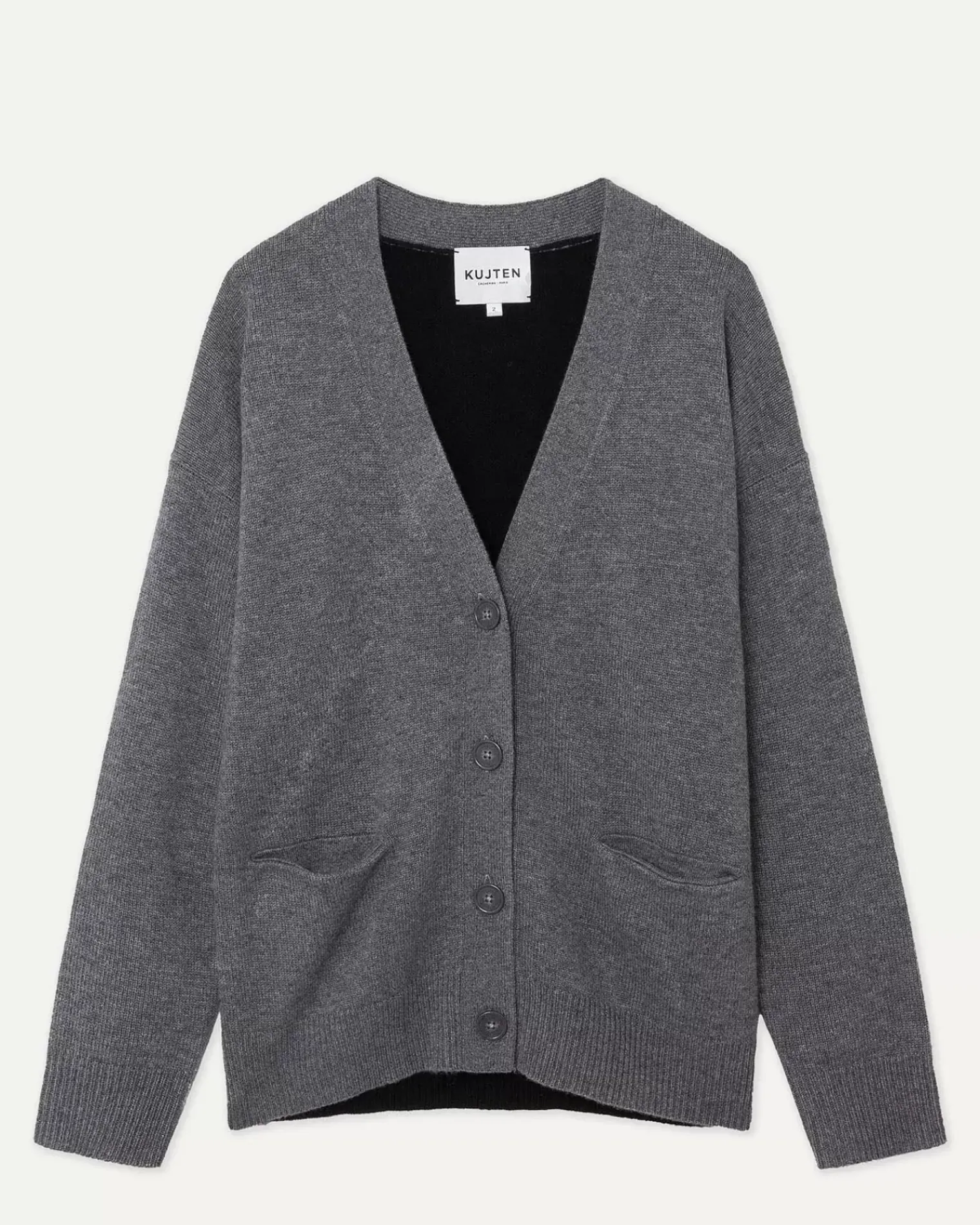 Kujten Jackets & Vests>Women Colorblock Cashmere Cardigan Gris Flanelle