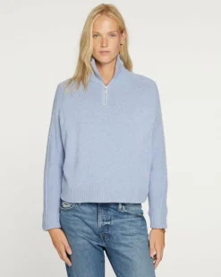Kujten Sweaters & Sweatshirts>Women Cropped Trucker Cashmere Sweater Bleu Jeans