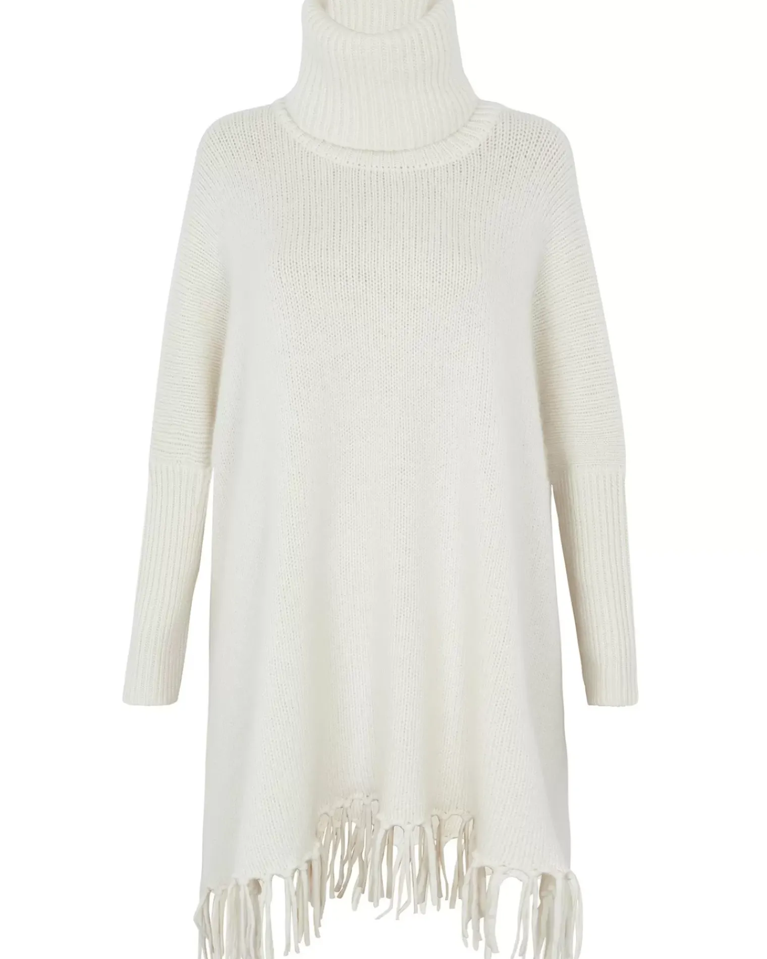 Kujten Capes & Ponchos>Women Fringed Cashmere Poncho, 10-Threads Blanc