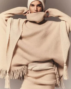 Kujten Capes & Ponchos>Women Fringed Cashmere Poncho, 10-Threads Organique