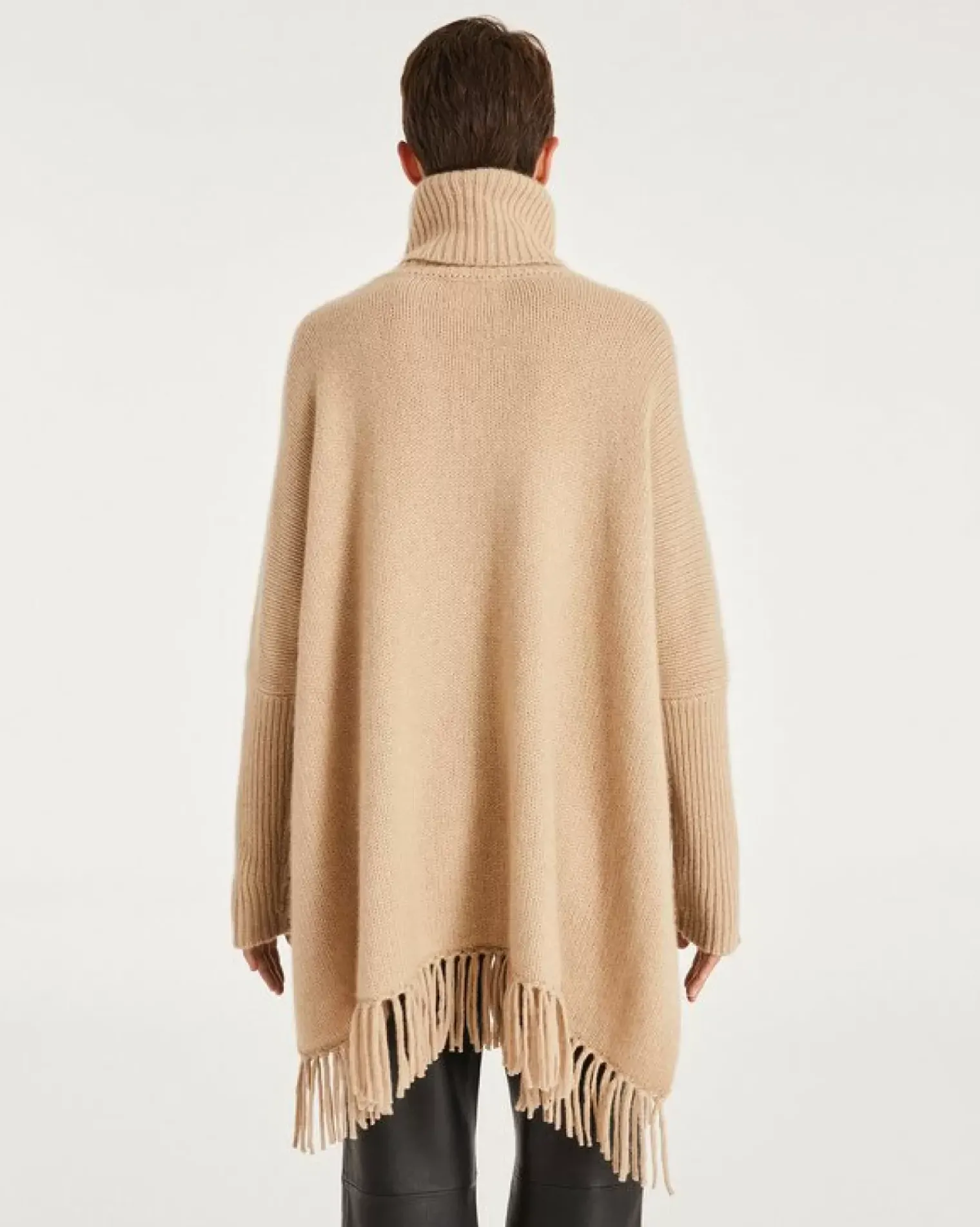 Kujten Capes & Ponchos>Women Fringed Cashmere Poncho, 10-Threads Organique