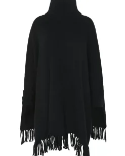 Kujten Capes & Ponchos>Women Fringed Cashmere Poncho Noir