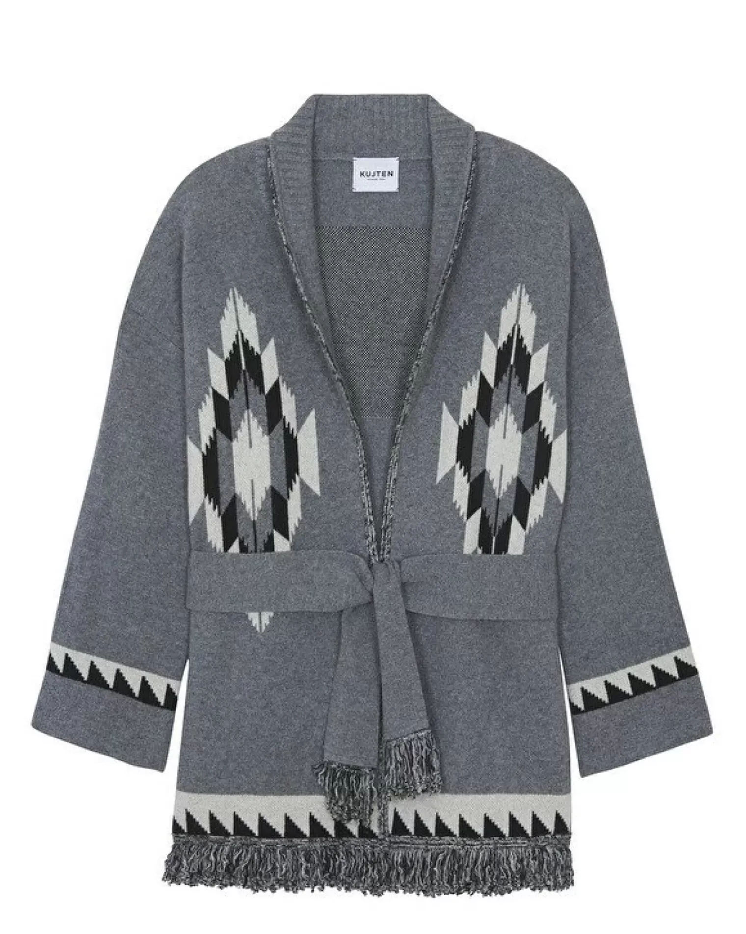 Kujten Jackets & Vests>Women Fringed Collar Cashmere Cardigan, 4-Threads Gris Flanelle