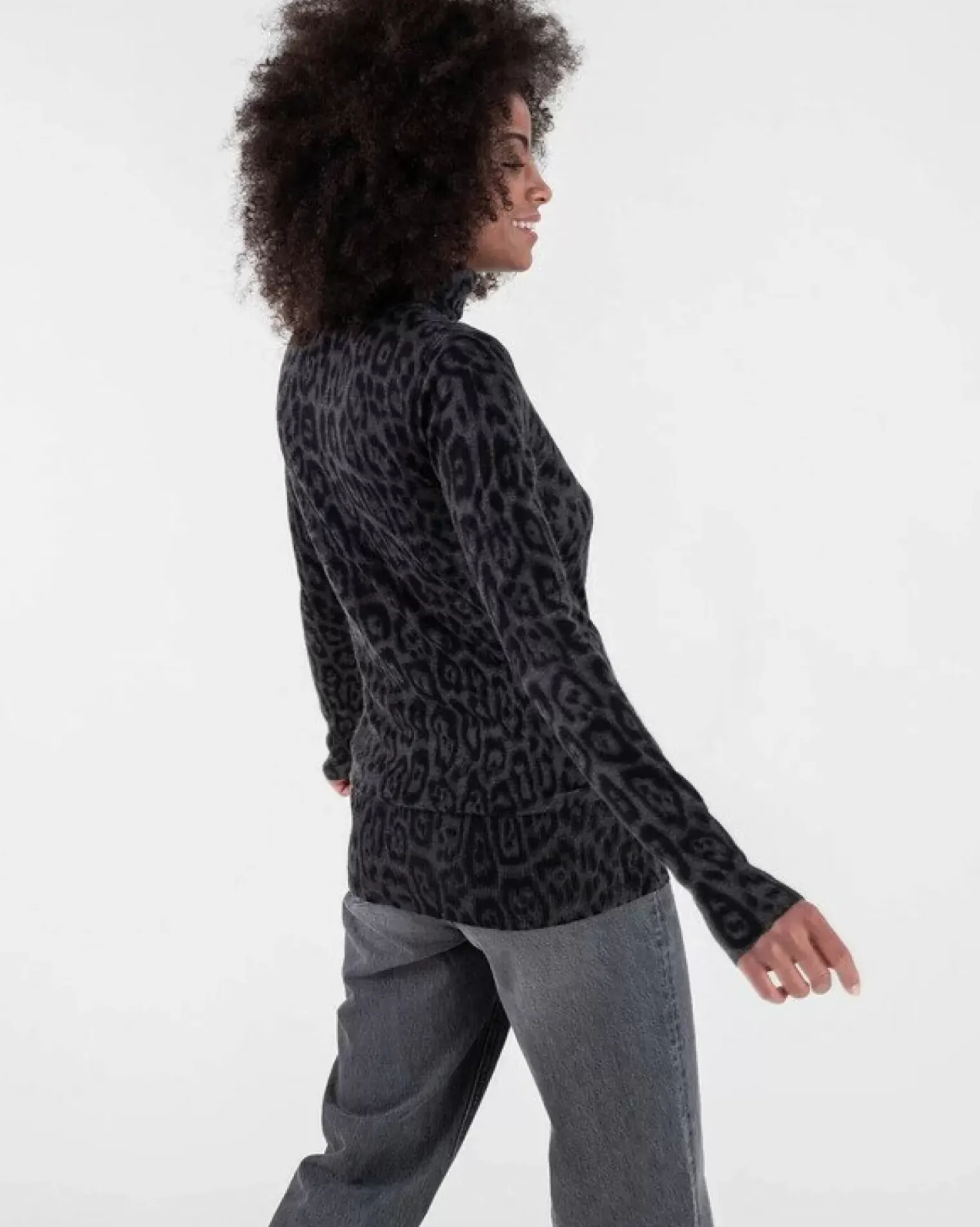 Kujten Sweaters & Sweatshirts>Women Leopard Print Cashmere Tunic Gris Anthracite Leopard