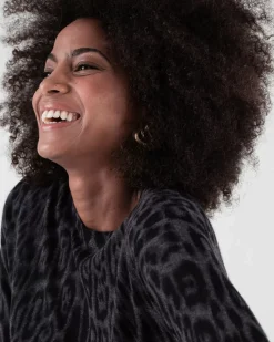 Kujten Sweaters & Sweatshirts>Women Leopard Print Cashmere Tunic Gris Anthracite Leopard