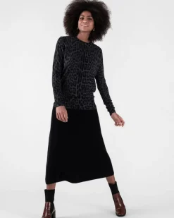 Kujten Sweaters & Sweatshirts>Women Leopard Print Cashmere Tunic Gris Anthracite Leopard