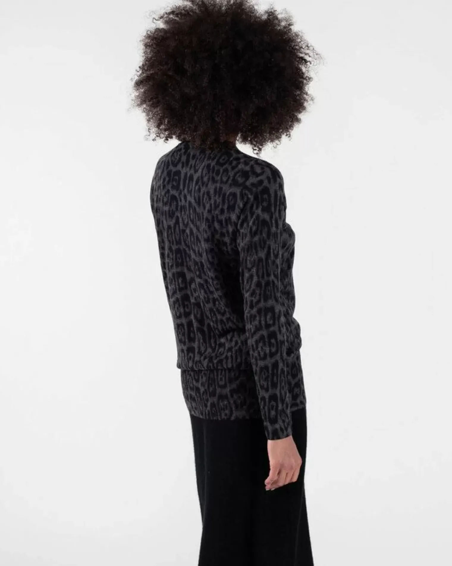 Kujten Sweaters & Sweatshirts>Women Leopard Print Cashmere Tunic Gris Anthracite Leopard