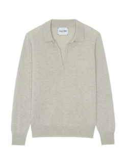 Kujten Sweaters & Sweatshirts>Women Long Sleeves Cashmere Polo Shirt Avoine