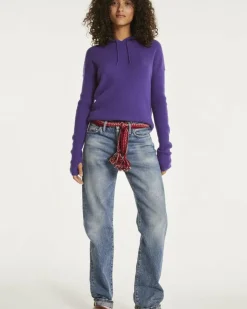 Kujten Hoodies>Women Mitten Sleeves Cashmere Sweatshirt Violet
