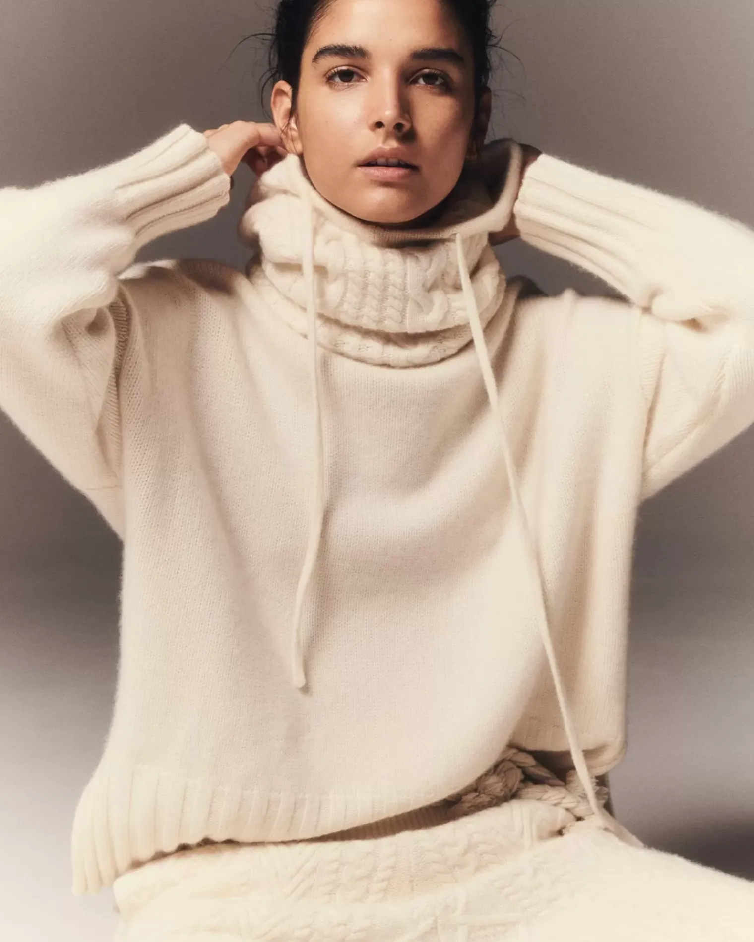 Kujten Sweaters & Sweatshirts>Women Oversized Cashmere Sweater, 10-Threads Blanc