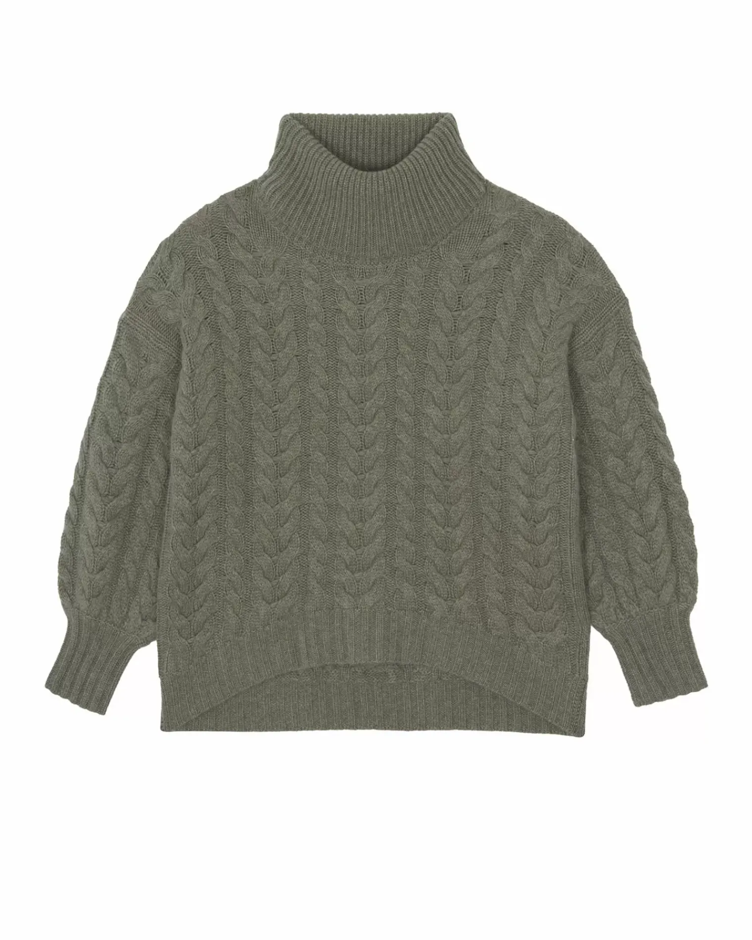 Kujten Sweaters & Sweatshirts>Women Oversized Cashmere Sweater, 6-Threads Kaki Chine