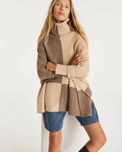 Kujten Capes & Ponchos>Women Oversized Cashmere Poncho Beige Taupe