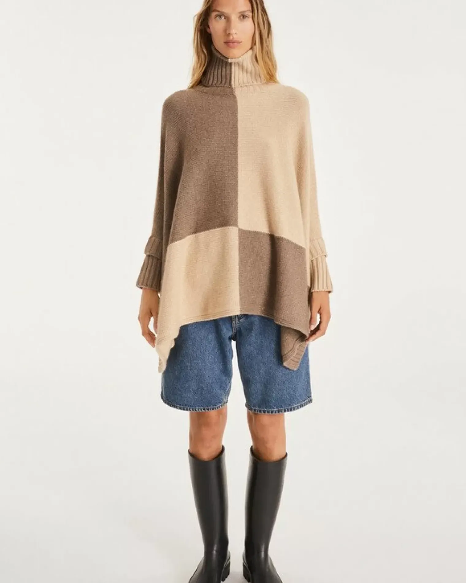 Kujten Capes & Ponchos>Women Oversized Cashmere Poncho Beige Taupe