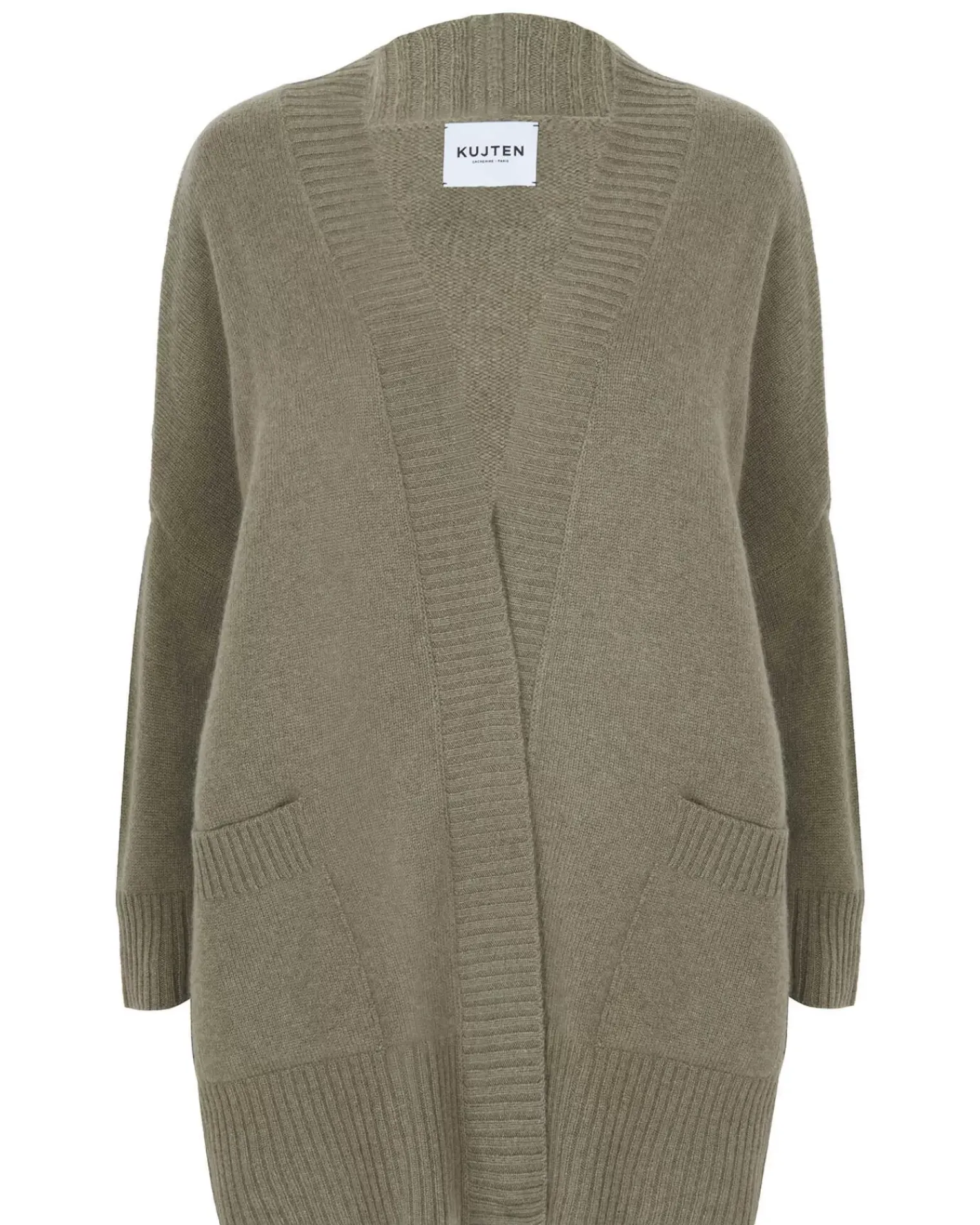 Kujten Jackets & Vests>Women Oversized Cashmere Vest, 4-Threads Kaki Chine