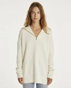 Kujten Sweaters & Sweatshirts>Women Oversized Cashmere Trucker Sweater Blanc