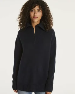 Kujten Sweaters & Sweatshirts>Women Oversized Cashmere Trucker Sweater Bleu Marine Fonce