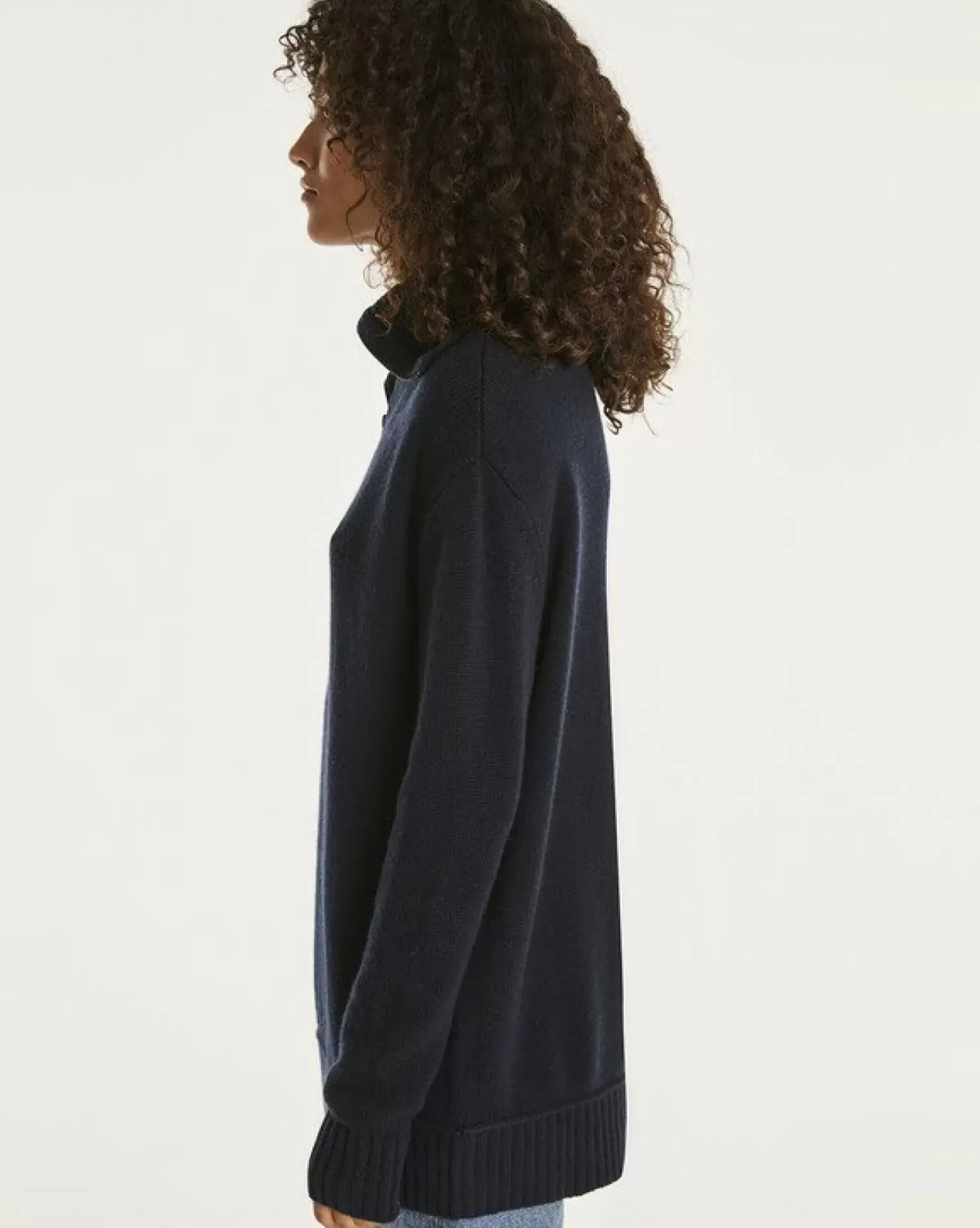 Kujten Sweaters & Sweatshirts>Women Oversized Cashmere Trucker Sweater Bleu Marine Fonce