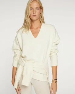Kujten Sweaters & Sweatshirts>Women Oversized V-Neck Cashmere Sweater Blanc