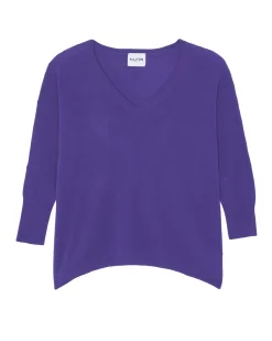 Kujten Sweaters & Sweatshirts>Women Oversized V-Neck Cashmere Sweater, 2-Threads Deep Purple