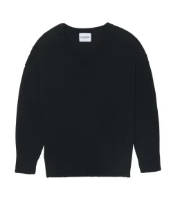 Kujten Sweaters & Sweatshirts>Women Oversized V-Neck Cashmere Sweater Noir
