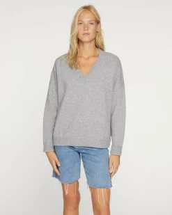Kujten Sweaters & Sweatshirts>Women Oversized V-Neck Cashmere Sweater Gris Mouline