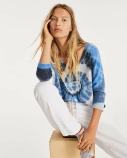 Kujten Sweaters & Sweatshirts>Women Oversized V-Neck Cashmere Sweater Bleu Indigo Chine