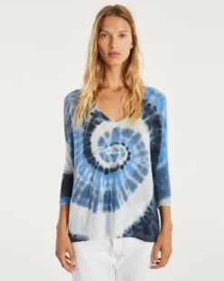 Kujten Sweaters & Sweatshirts>Women Oversized V-Neck Cashmere Sweater Bleu Indigo Chine