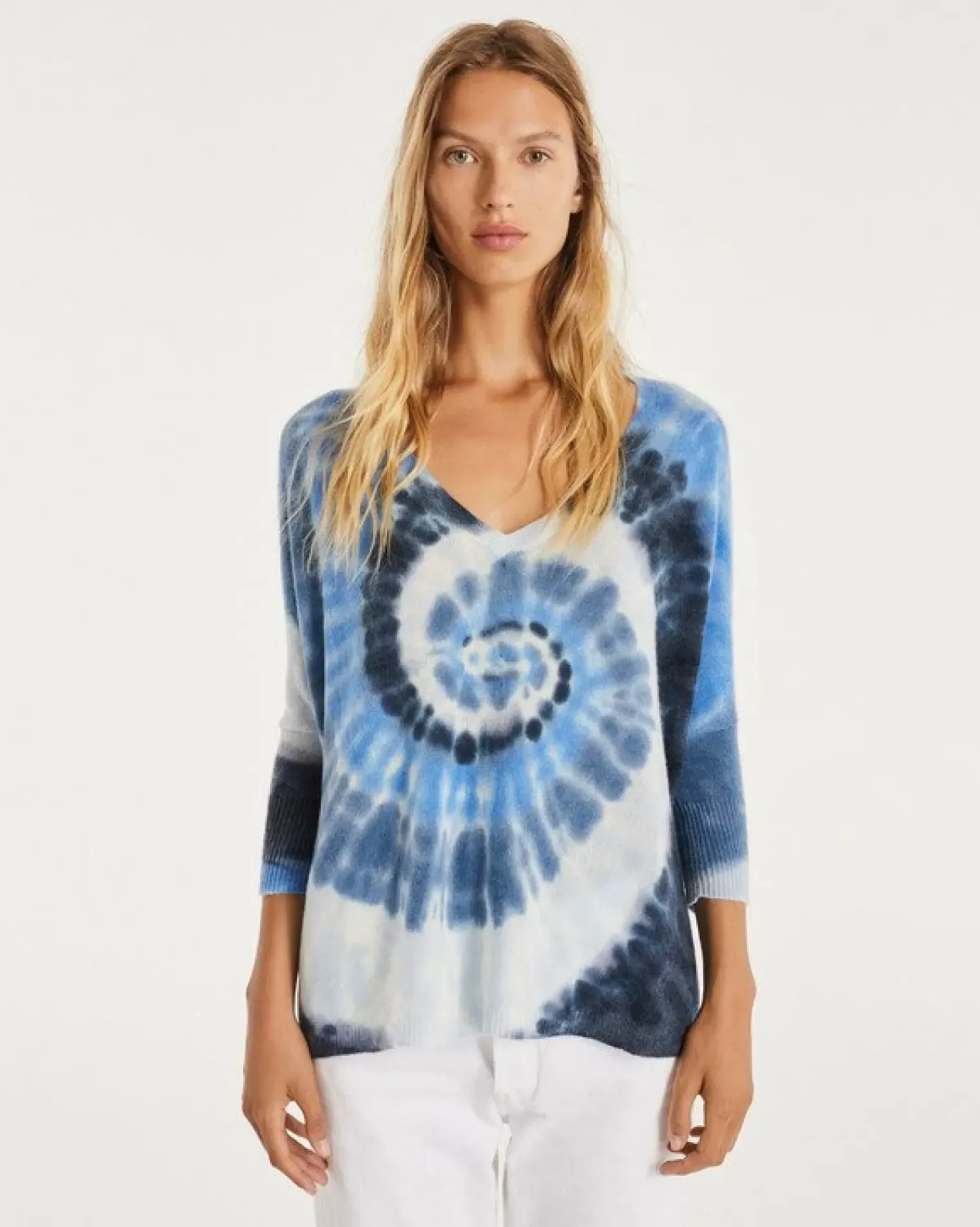 Kujten Sweaters & Sweatshirts>Women Oversized V-Neck Cashmere Sweater Bleu Indigo Chine