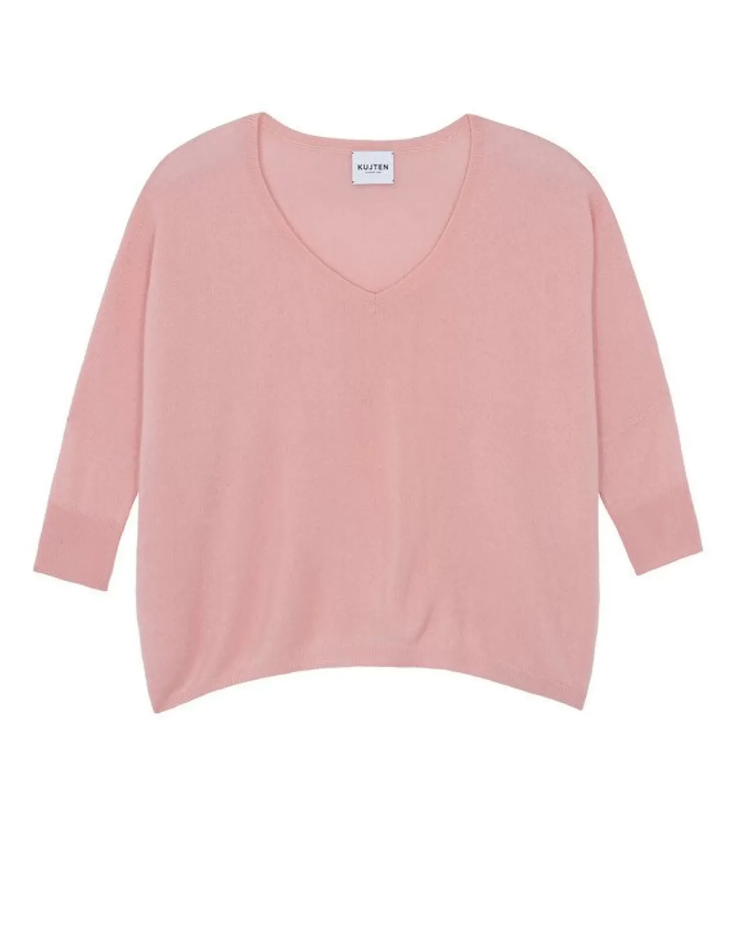 Kujten Sweaters & Sweatshirts>Women Oversized V-Neck Cashmere Sweater, 2-Threads Rose Guimauve