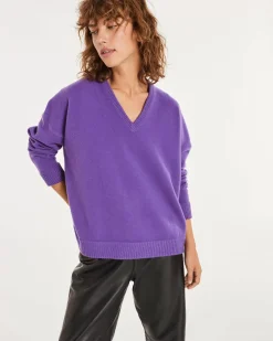Kujten Sweaters & Sweatshirts>Women Oversized V-Neck Cashmere Sweater Violet