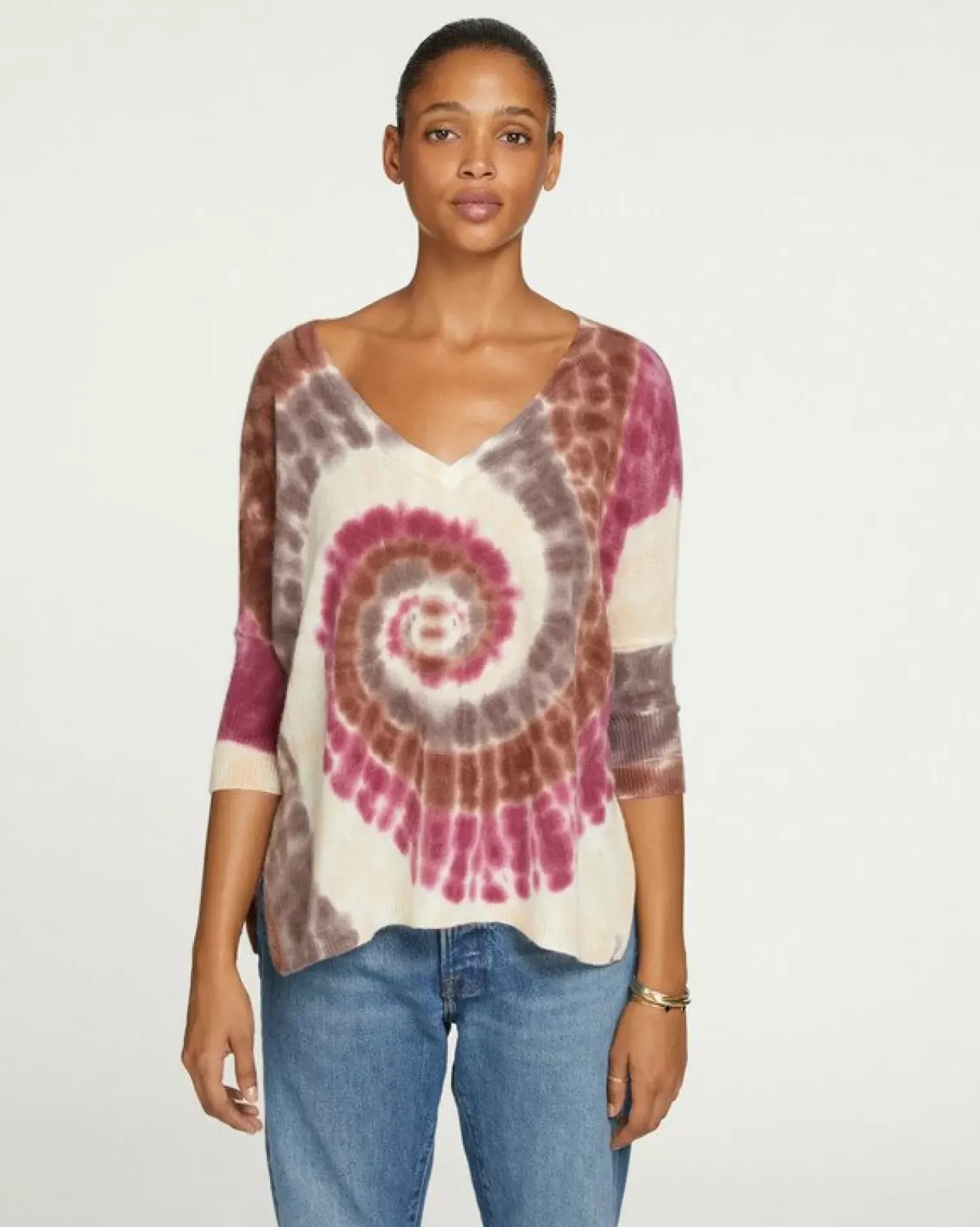 Kujten Sweaters & Sweatshirts>Women Oversized V-Neck Cashmere Sweater Marron
