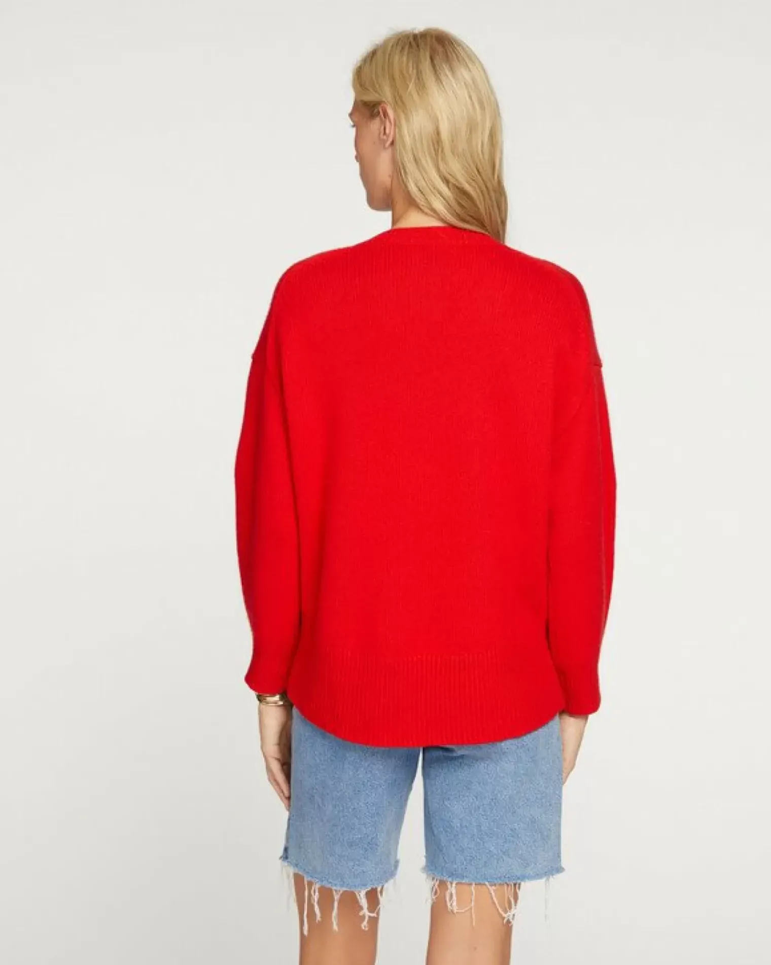 Kujten Sweaters & Sweatshirts>Women Oversized V-Neck Cashmere Sweater Rouge Tomato