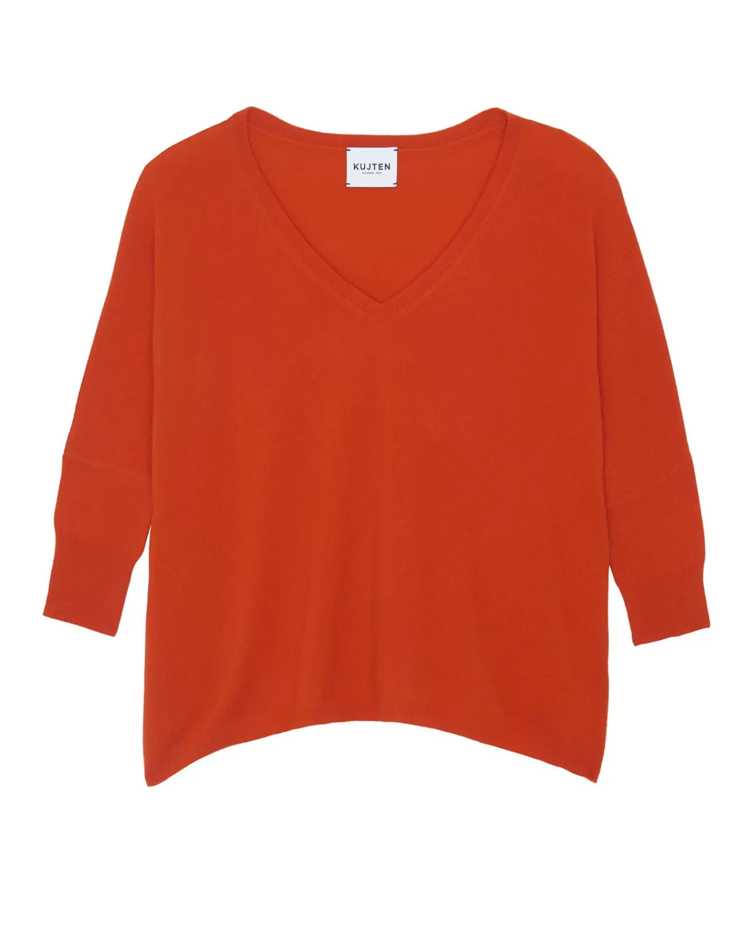 Kujten Sweaters & Sweatshirts>Women Oversized V-Neck Cashmere Sweater, 2-Threads Orange Rosso