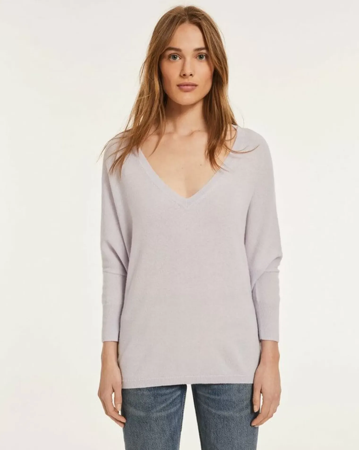 Kujten Sweaters & Sweatshirts>Women Oversized V-Neck Cashmere Sweater Parme Chine