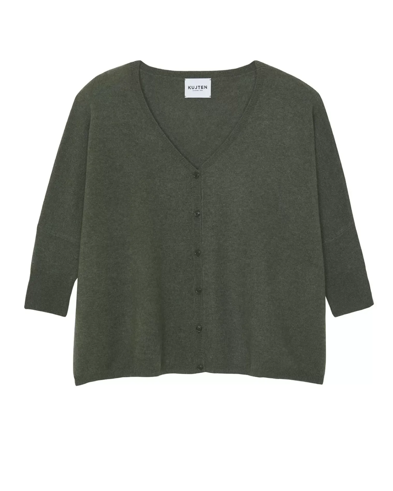 Kujten Jackets & Vests>Women Oversized V-Neck Cashmere Cardigan Kaki Fonce