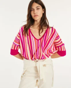 Kujten Sweaters & Sweatshirts>Women Oversized V-Neck Cashmere Sweater Violet Fluo