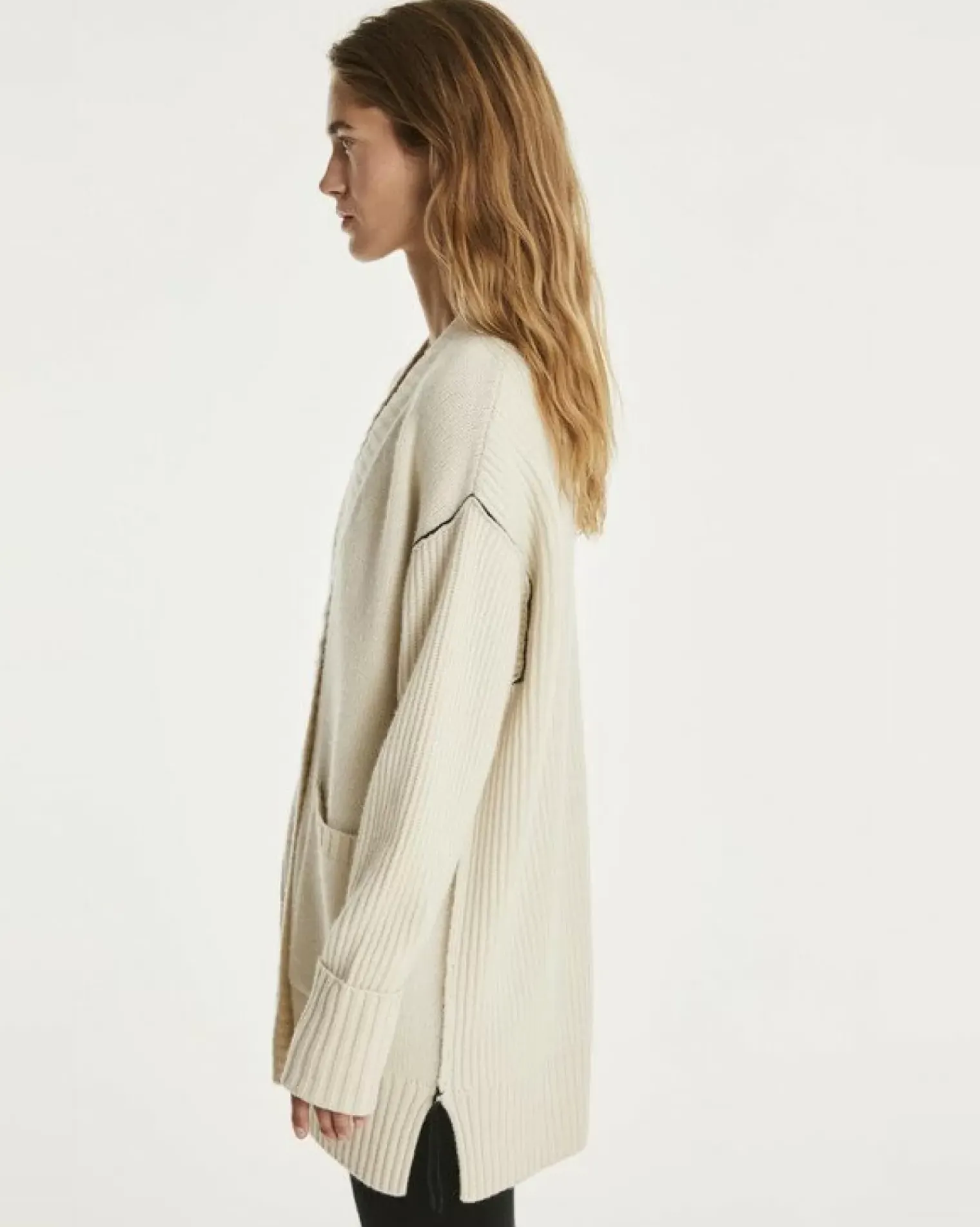 Kujten Jackets & Vests>Women Oversized V-Neck Cashmere Cardigan Blanc Vintage