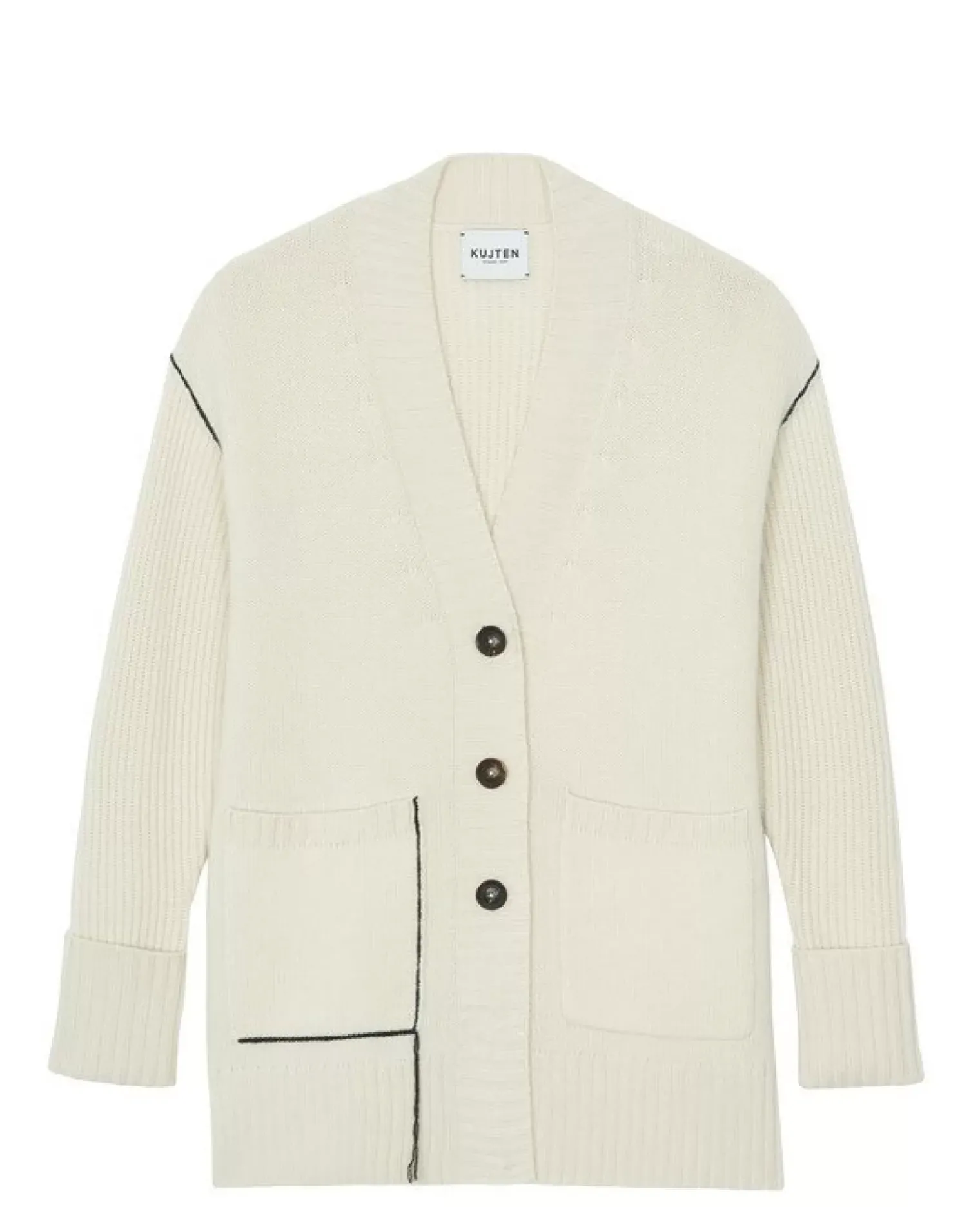 Kujten Jackets & Vests>Women Oversized V-Neck Cashmere Cardigan Blanc Vintage