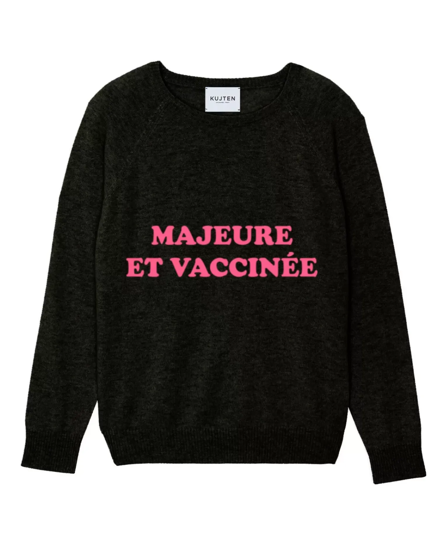 Kujten Sweaters & Sweatshirts>Women Printed Round Neck Cashmere Sweater Noir